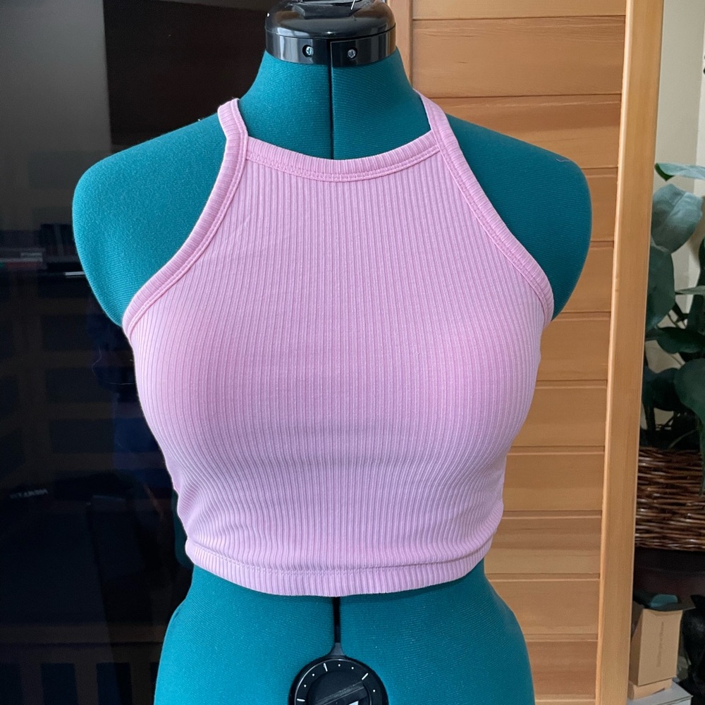 Klassy Network Pink Ribbed Halter Crop Top